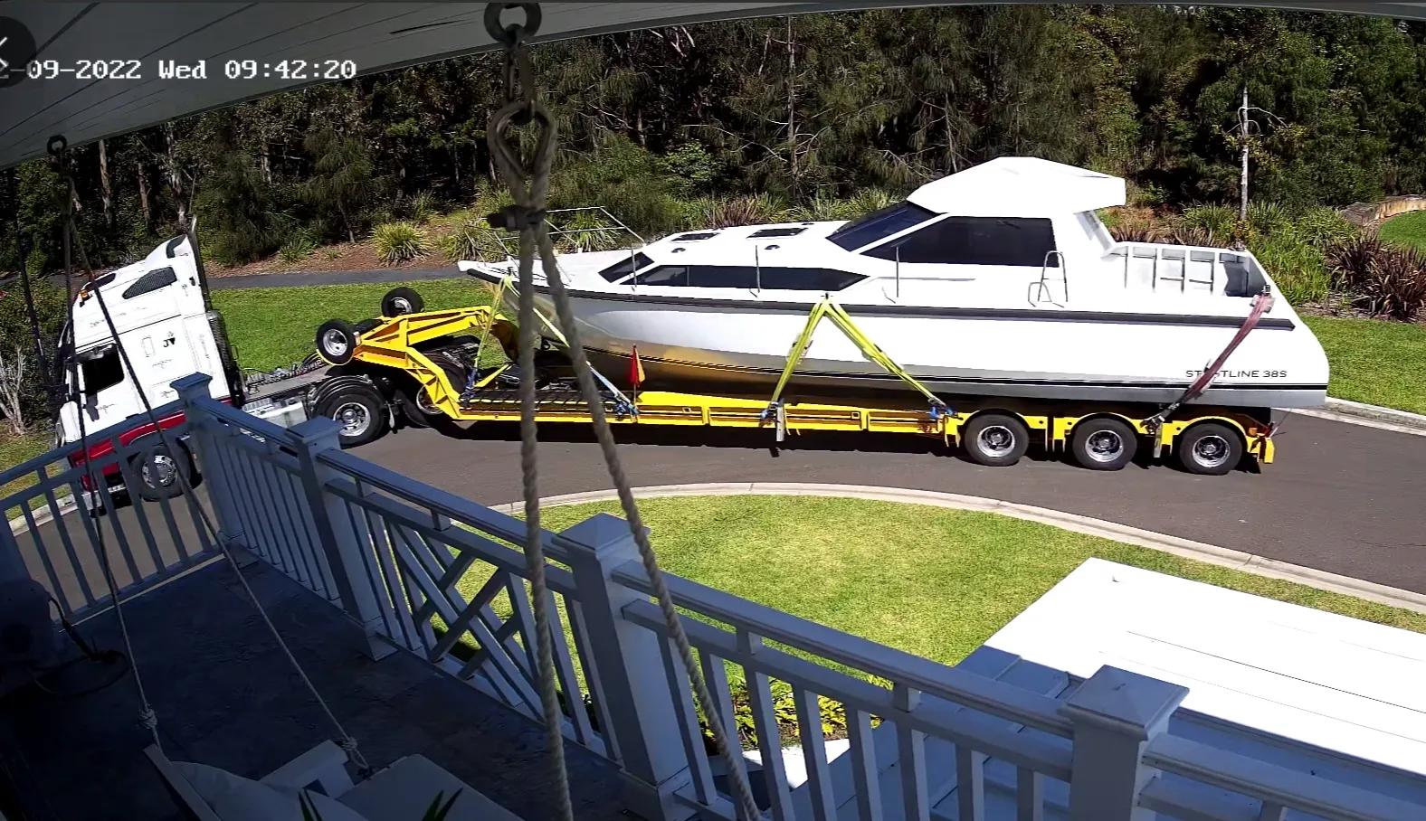 Hull arriving on low-loader