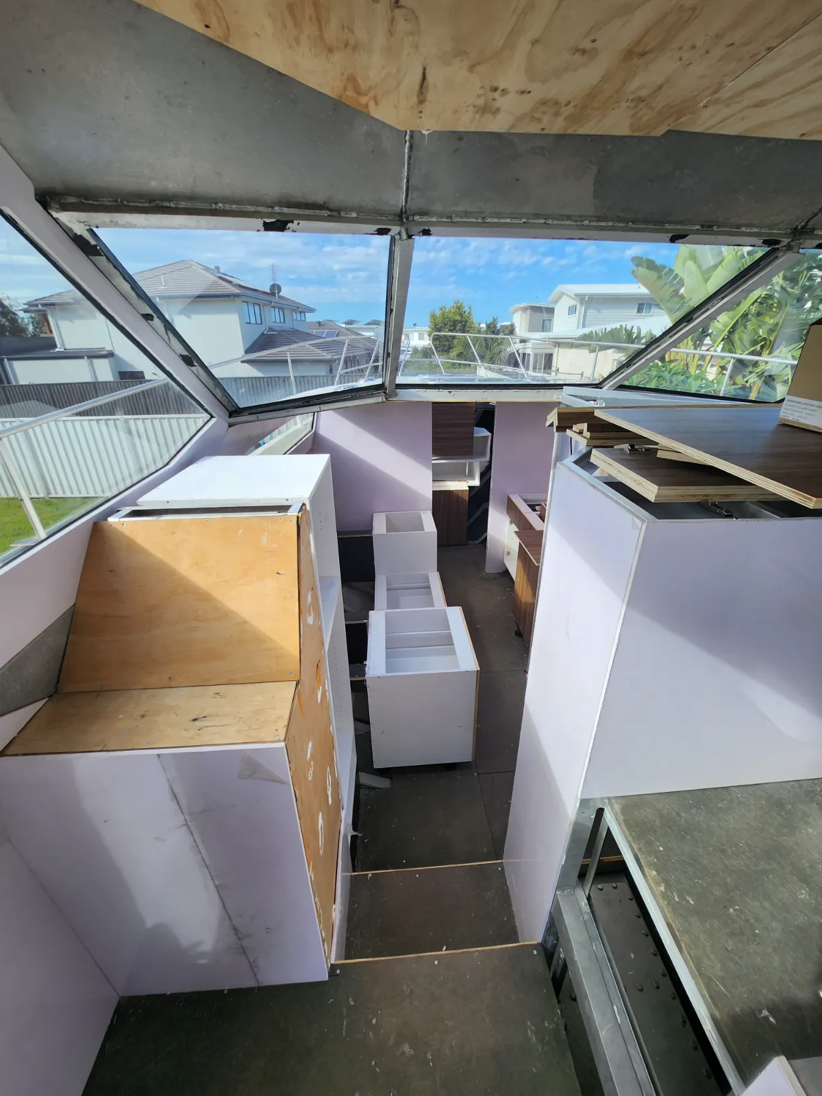 First cabinetry carcasses in the saloon