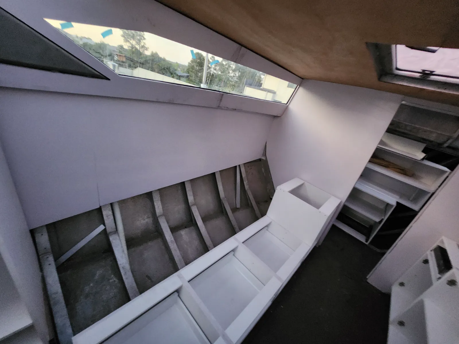 Aft berth — insulation and early joinery in place