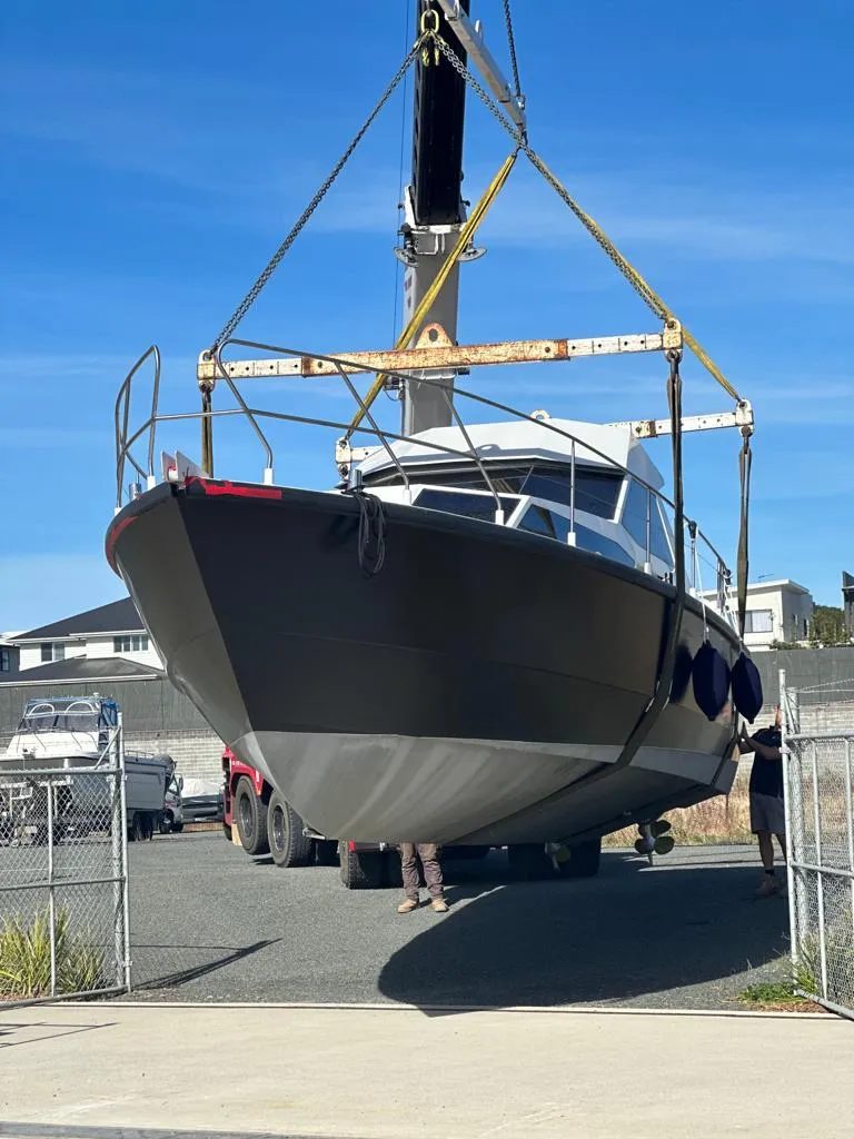 Revelation being crane-lifted for her first launch