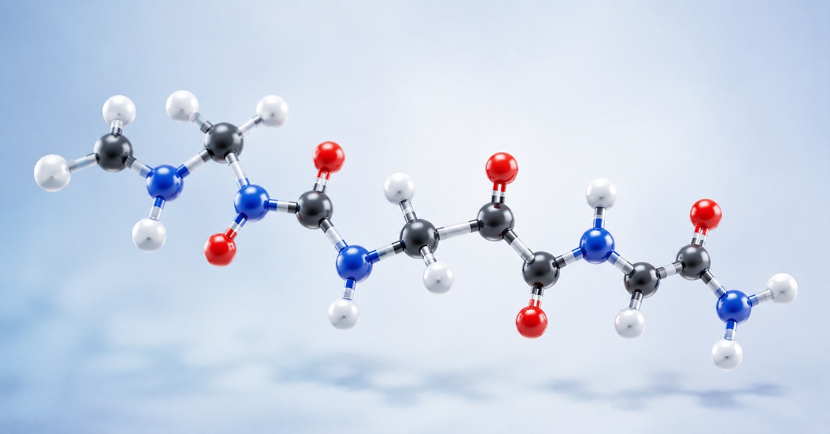 Molecular illustration of a peptide chain, showing the structure behind every oral, injectable, and sublingual peptide format
