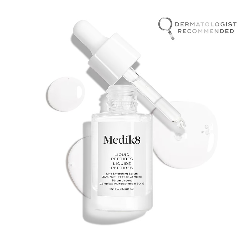Medik8 Liquid Peptides dropper bottle displaying the 30% multi-peptide complex formula