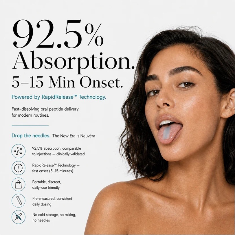 Neuvéra infographic showing the key features of the oral dissolving strip format