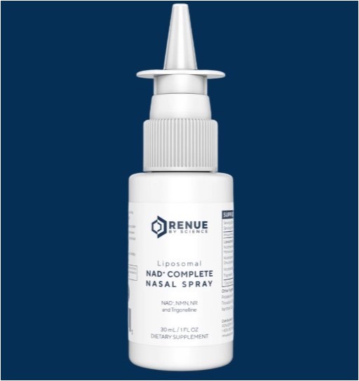 Renue by Science NAD+ Complete Nasal Spray bottle designed for daily NAD+ and cognitive support.