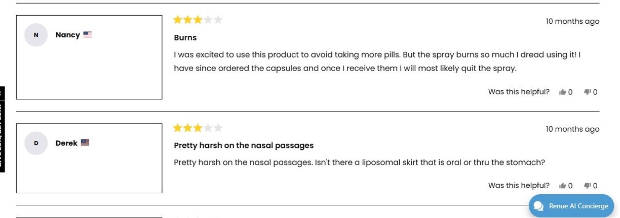 Renue by Science three-star customer reviews.