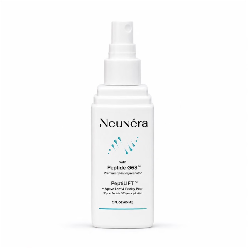 White Neuvera PeptiLIFT spray bottle with teal accents on a white background