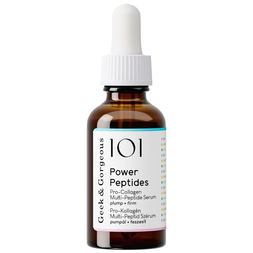 Geek & Gorgeous 101 Power Peptides Pro-Collagen Multi-Peptide Serum in amber dropper bottle