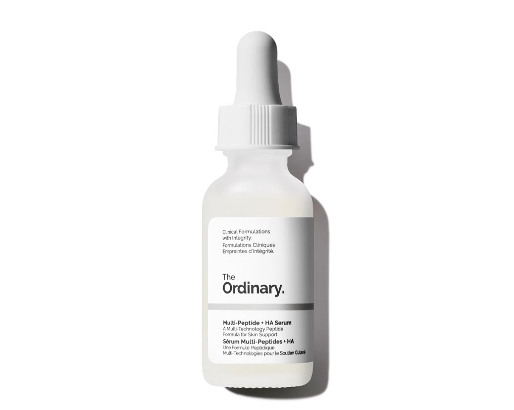 The Ordinary Multi-Peptide + HA Serum in frosted glass dropper bottle with white label