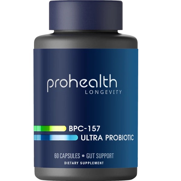 ProHealth Longevity BPC-157 Ultra Probiotic bottle, 60 capsules for gut support.