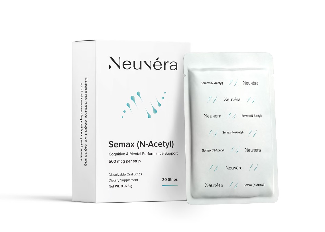 Neuvera Semax (N-Acetyl) box and foil sachet of dissolvable oral strips, 500 mcg each
