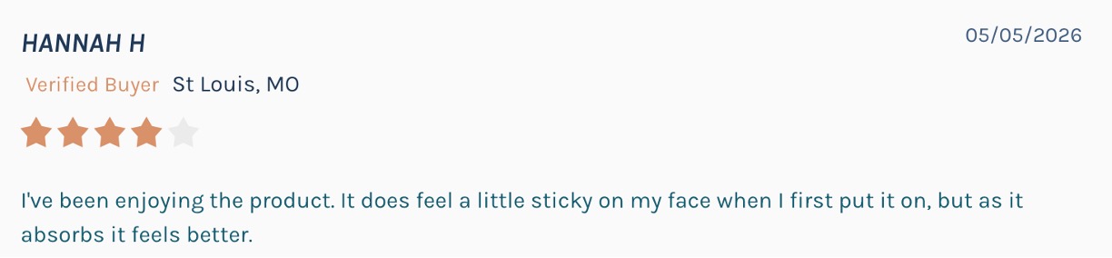 Review noting how the moisturizer absorbs over time