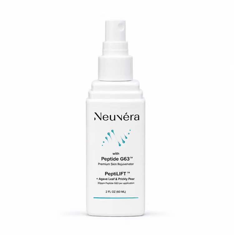 White spray bottle of Neuvera PeptiLIFT skin rejuvenator with Peptide G63.