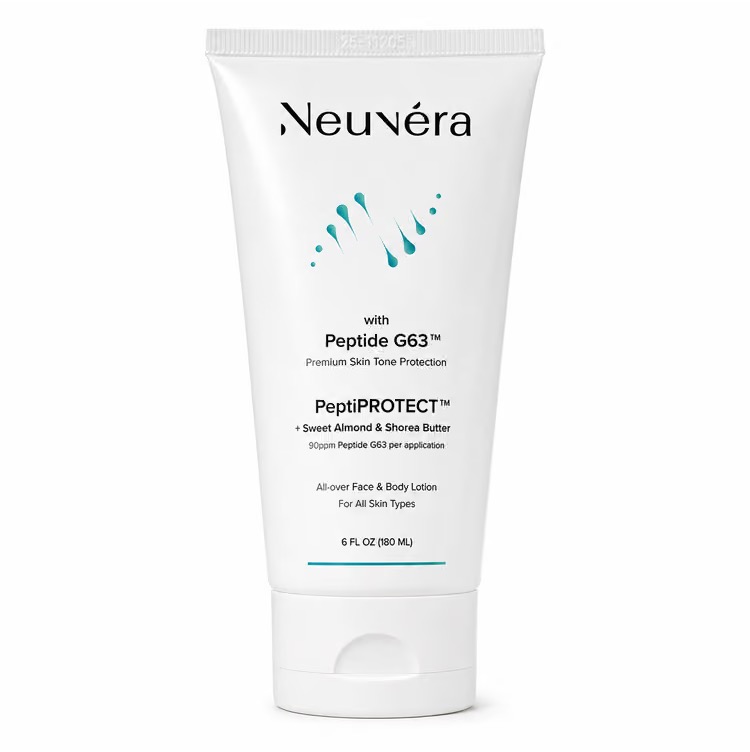 White tube of Neuvera PeptiPROTECT face and body lotion with Peptide G63