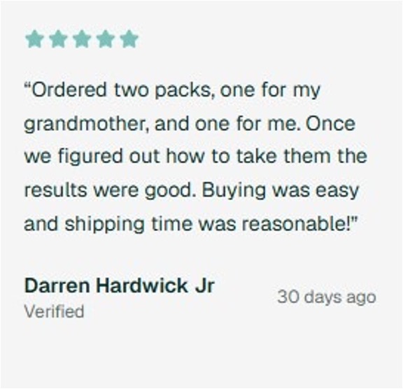 Verified review from Darren Hardwick Jr praising results and shipping.