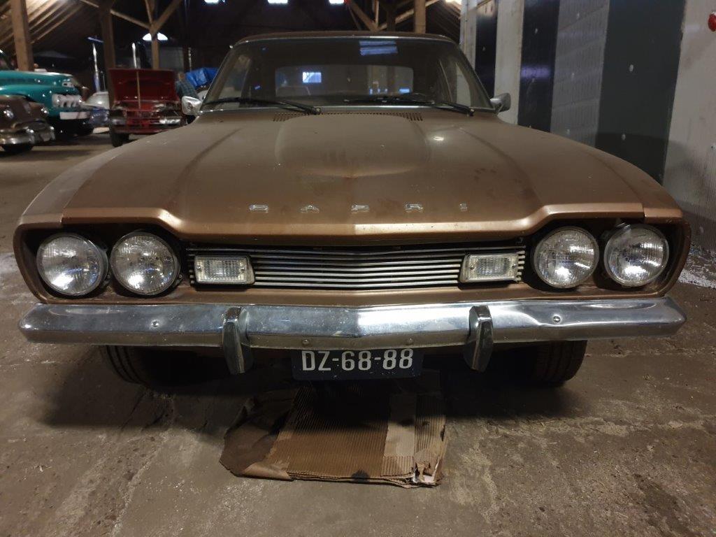 The Ford Capri Mk1 2000GT USA as found, in bronze paint — front view with the four-headlamp grille