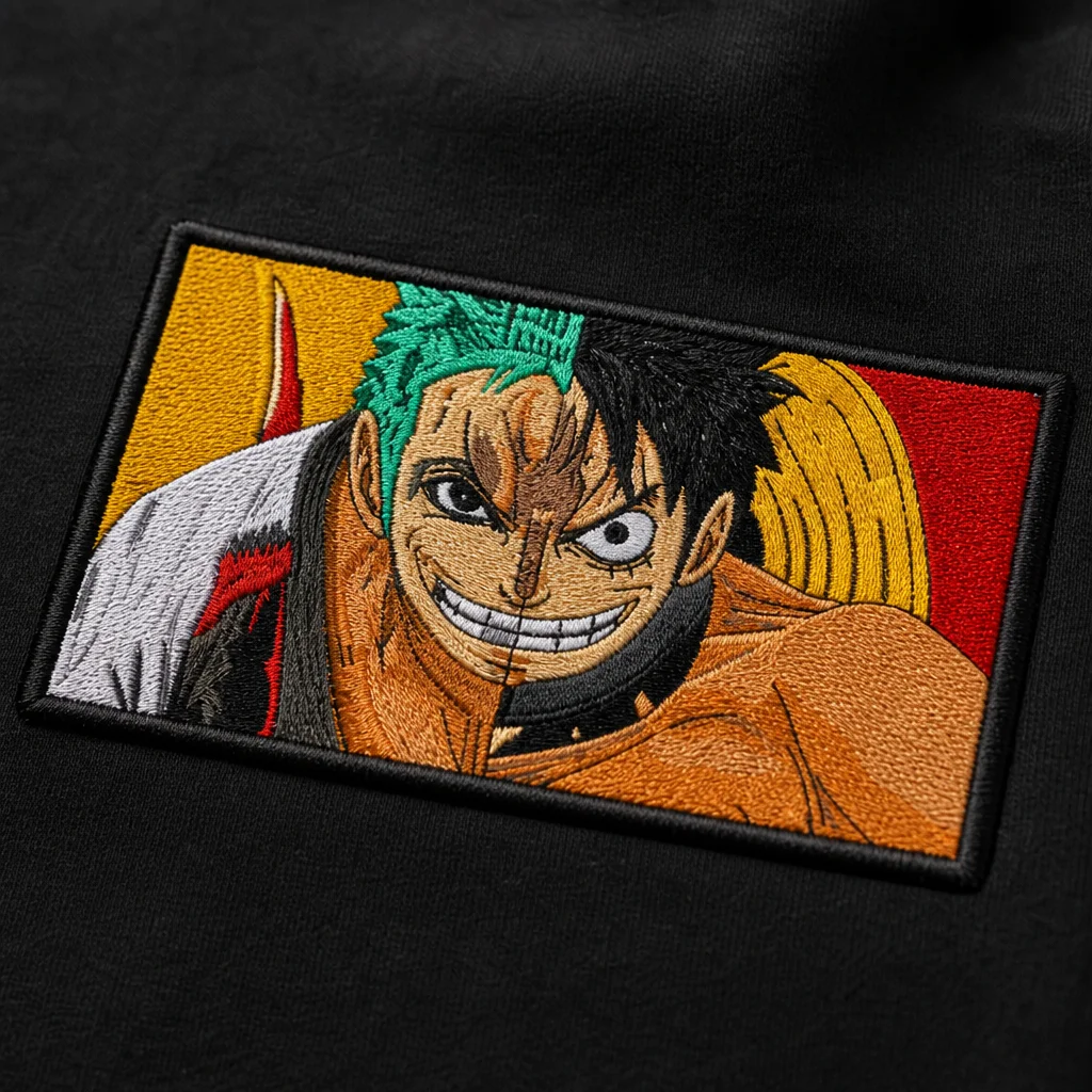 Luffy x Zoro Embroidered Patch Oversized Hoodie – Black