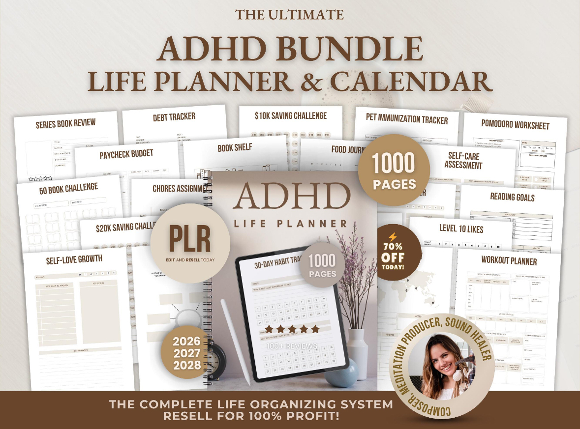The PLANORA ADHD Life Planner and Calendar bundle — planner pages, trackers and journals
