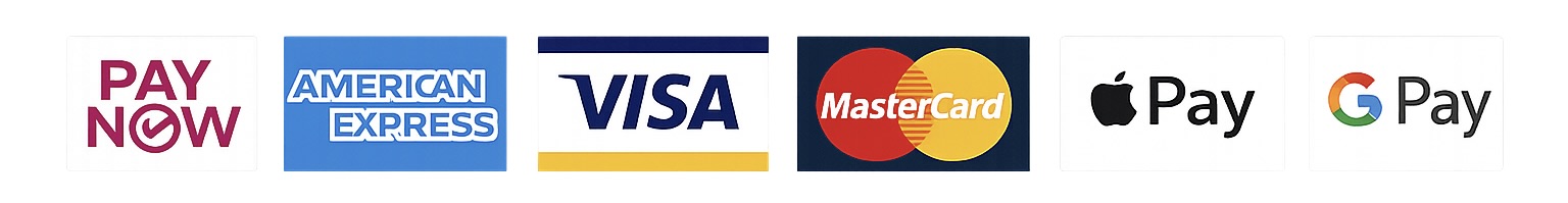 Accepted payment methods: PayNow, American Express, Visa, MasterCard, Apple Pay, Google Pay