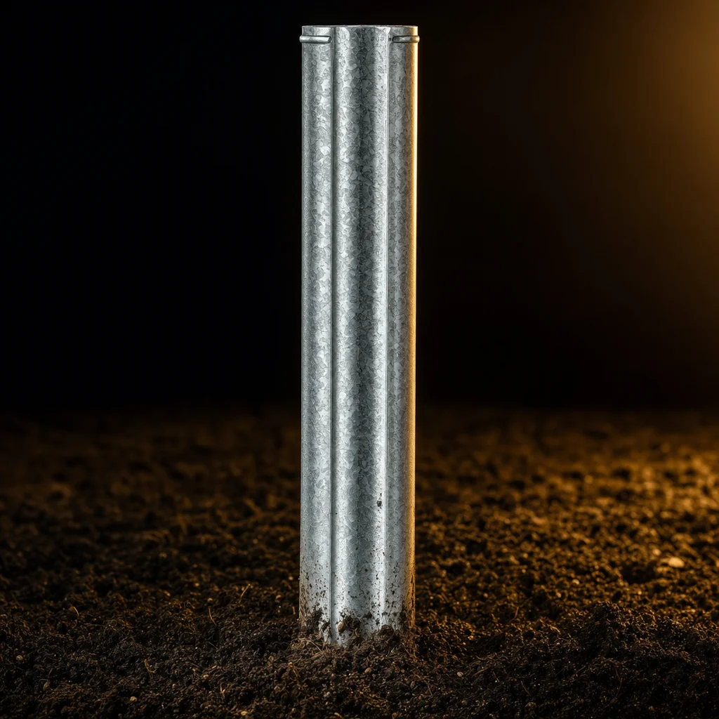 Galvanized steel post driven into Arkansas soil