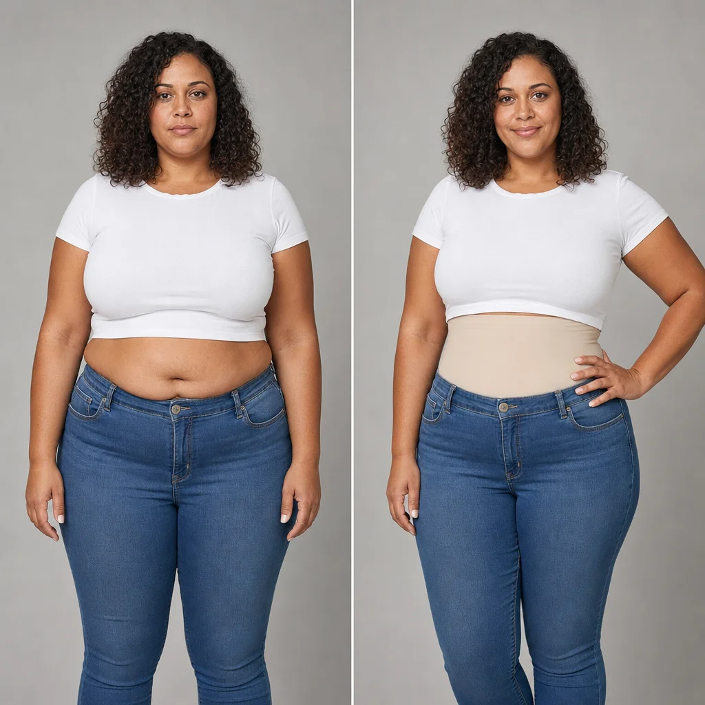 High-waist jeans — before and after wearing WoWearShape