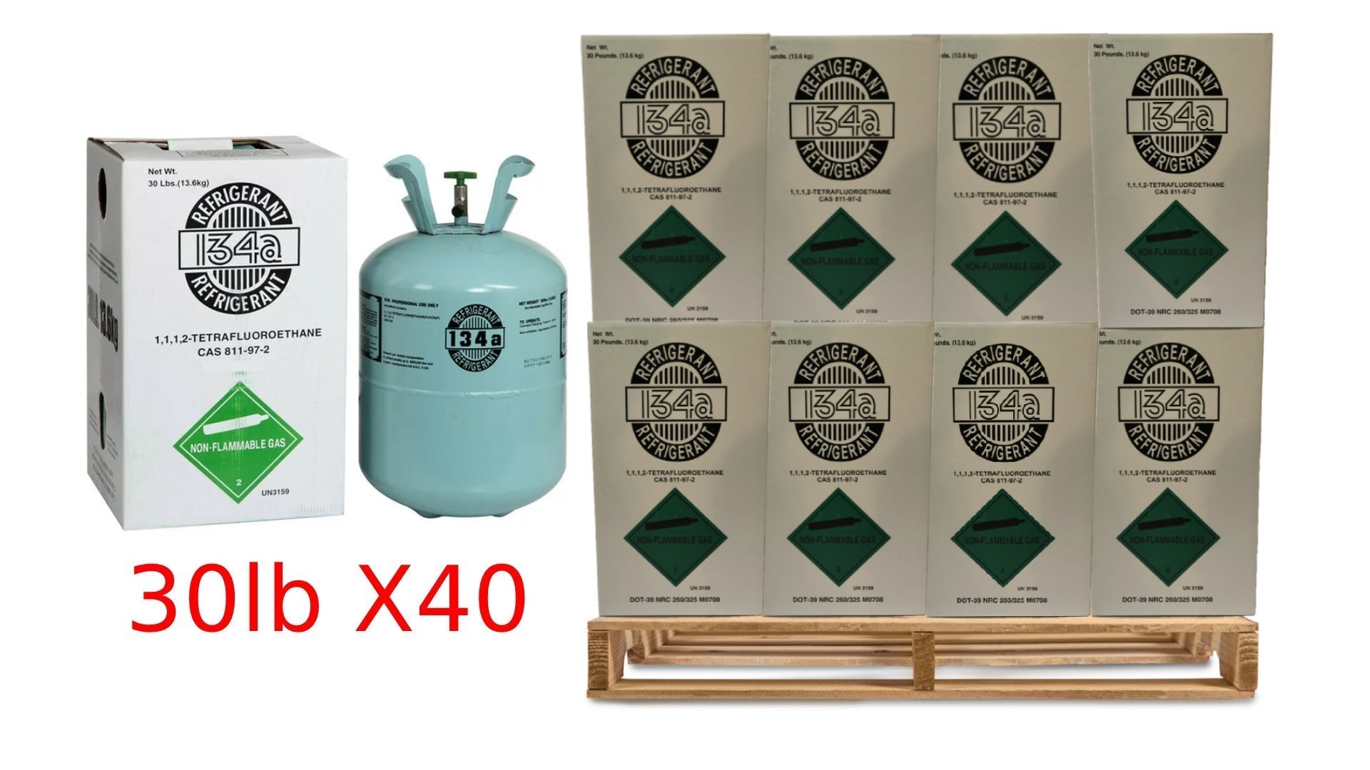 Representative Full Pallet – 40 × 30lb R-134a Refrigerant, Automotive/HVAC Use