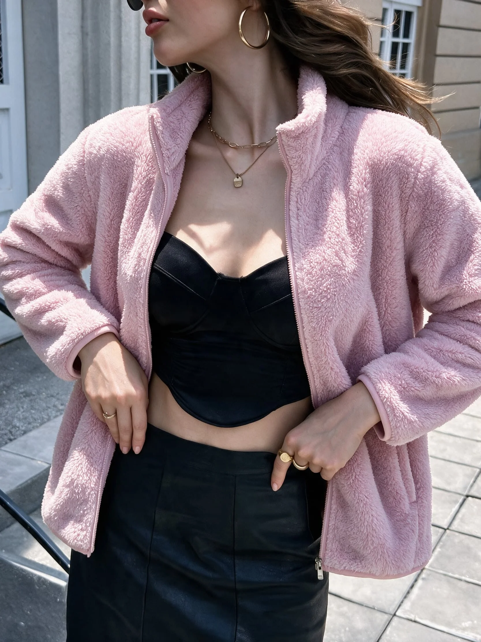 Plush Stand-Collar Fleece Zip Jacket