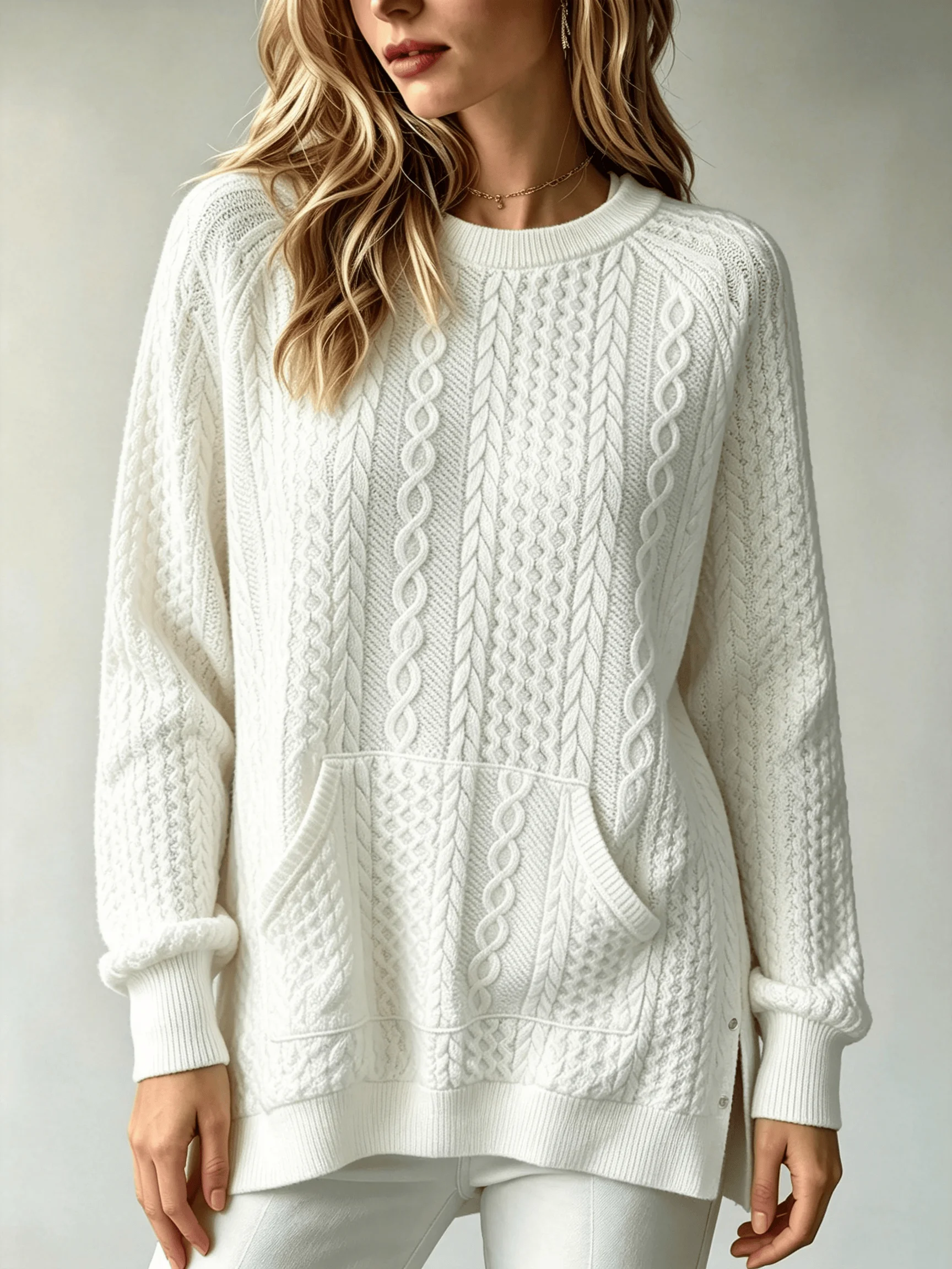 Cable Knit Kangaroo Pocket Sweater