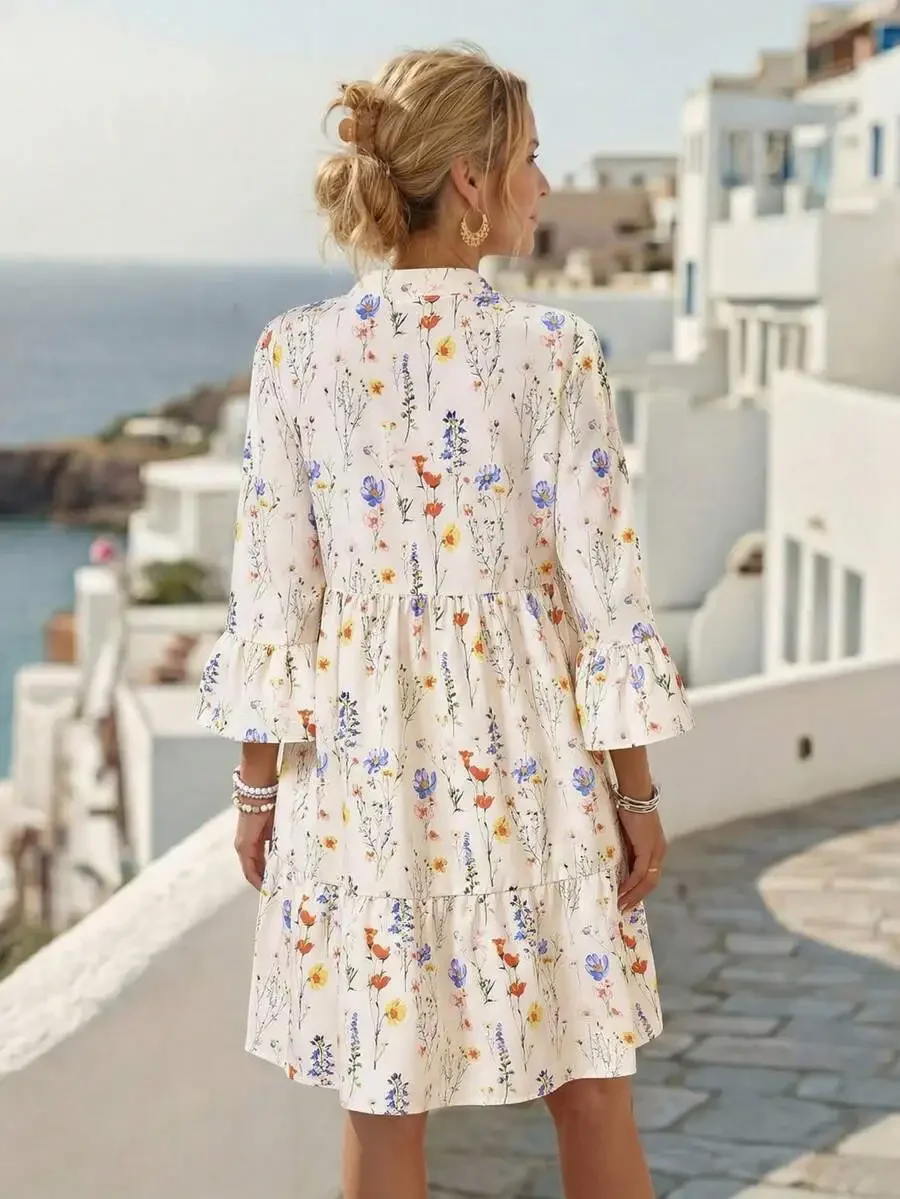 Wildflower Print Flare-Sleeve Mini Dress