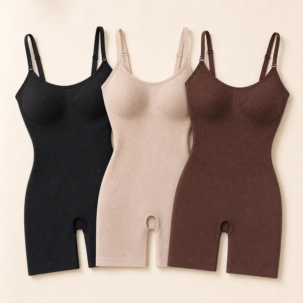 The shaper in Black, Skin and Brown laid side by side