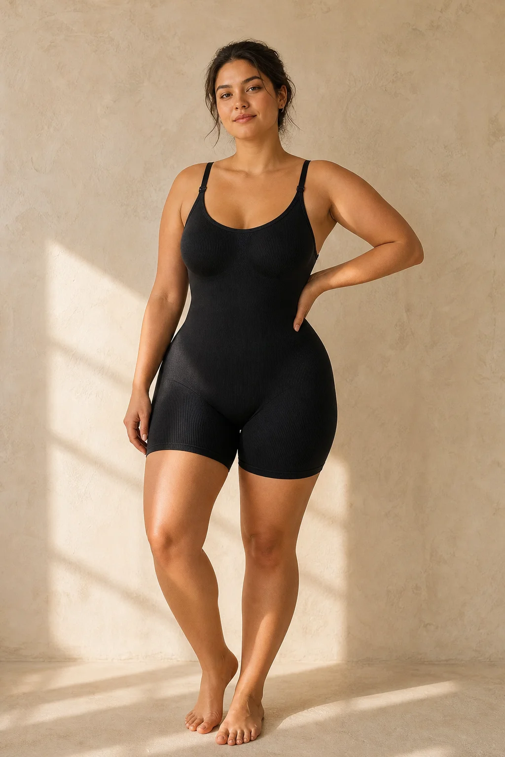 Woman wearing the Contour seamless full-body shaper in Black