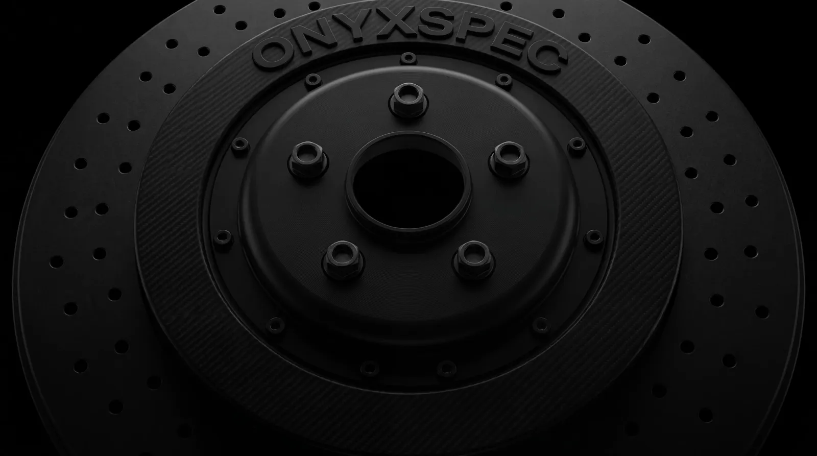 Black carbon-ceramic brake rotor with ONYXSPEC moulded into it
