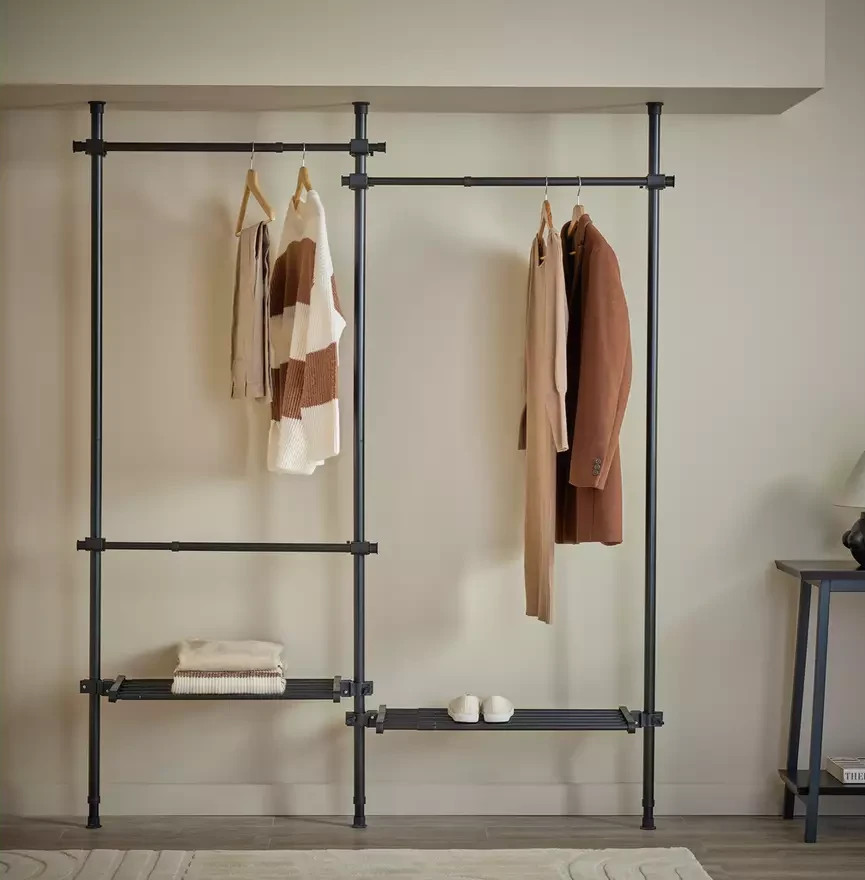 Double Adjustable Ceiling Clothes Rail Black