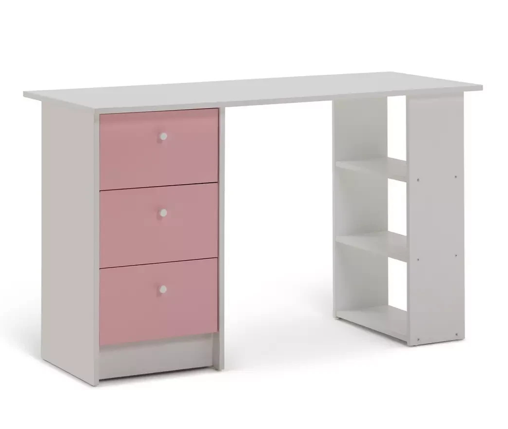 Kids Malibu 3 Drawers Desk - Pink & White