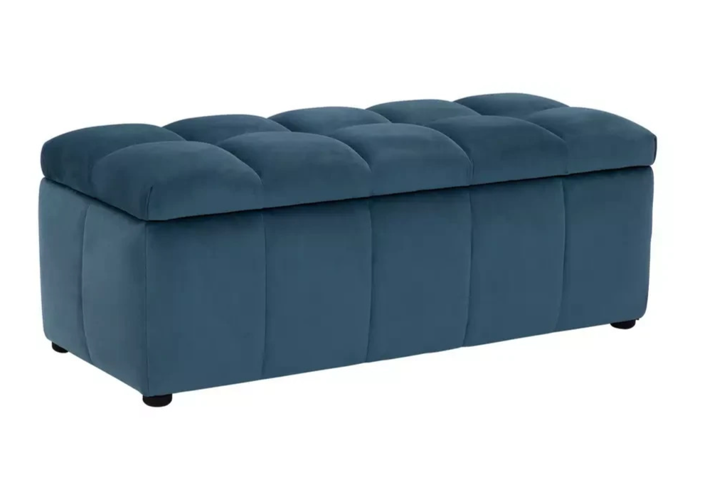 Maisie Velvet Large Storage Ottoman Blue