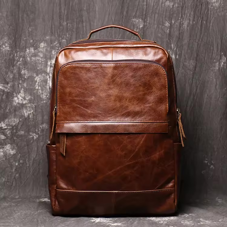 The Mercer Backpack, front view in vintage brown