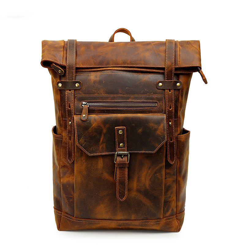 The Travel Backpack, supplier front photograph with rolled top