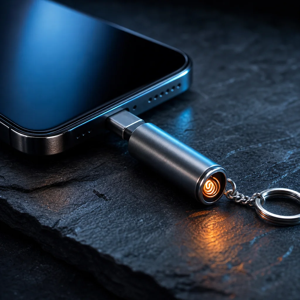 SparkKey phone-powered lighters beside a phone