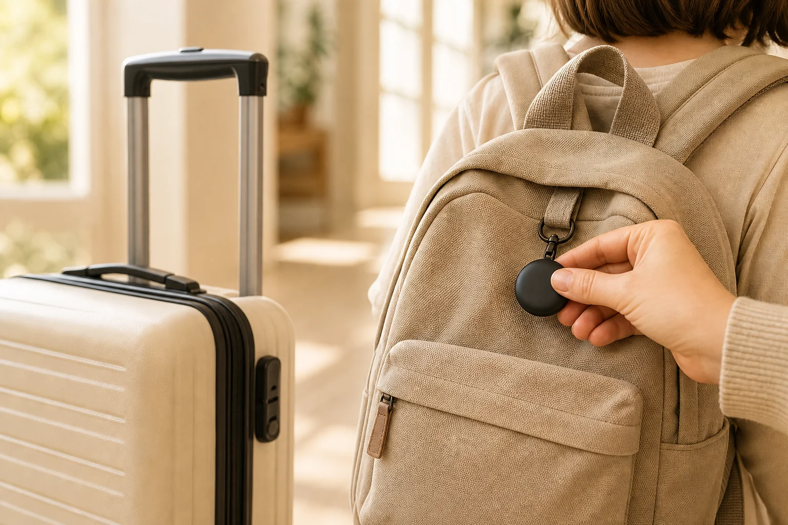 Tracker clipped to a school backpack