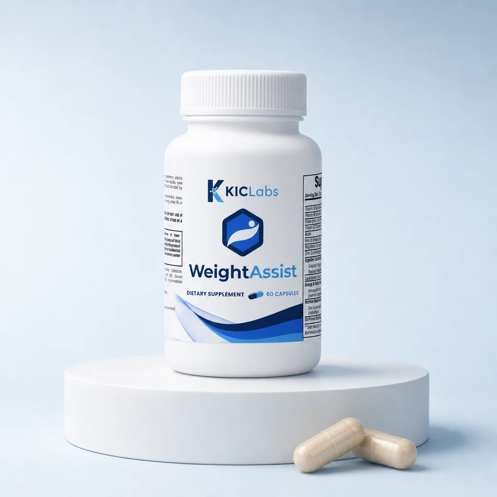 Bottle and capsules on a white pedestal against ice blue