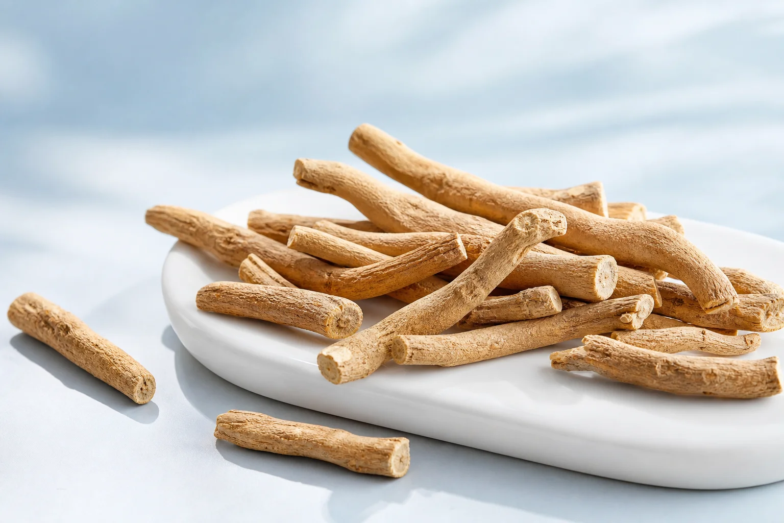 Dried ashwagandha roots illustrating the botanical in the Energy and Vitality Complex