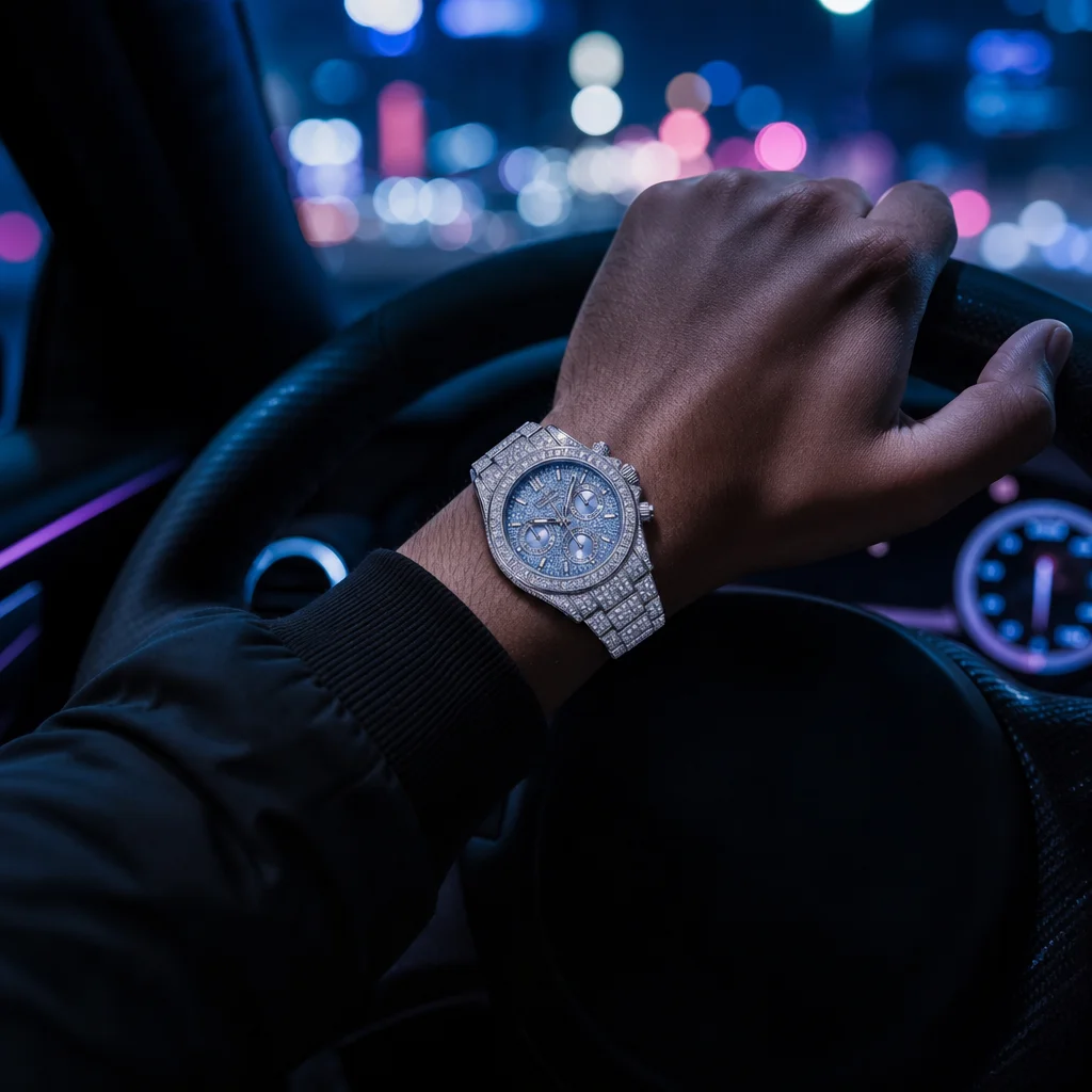 Blizzard Nightfall worn on the wrist — after dark, driving