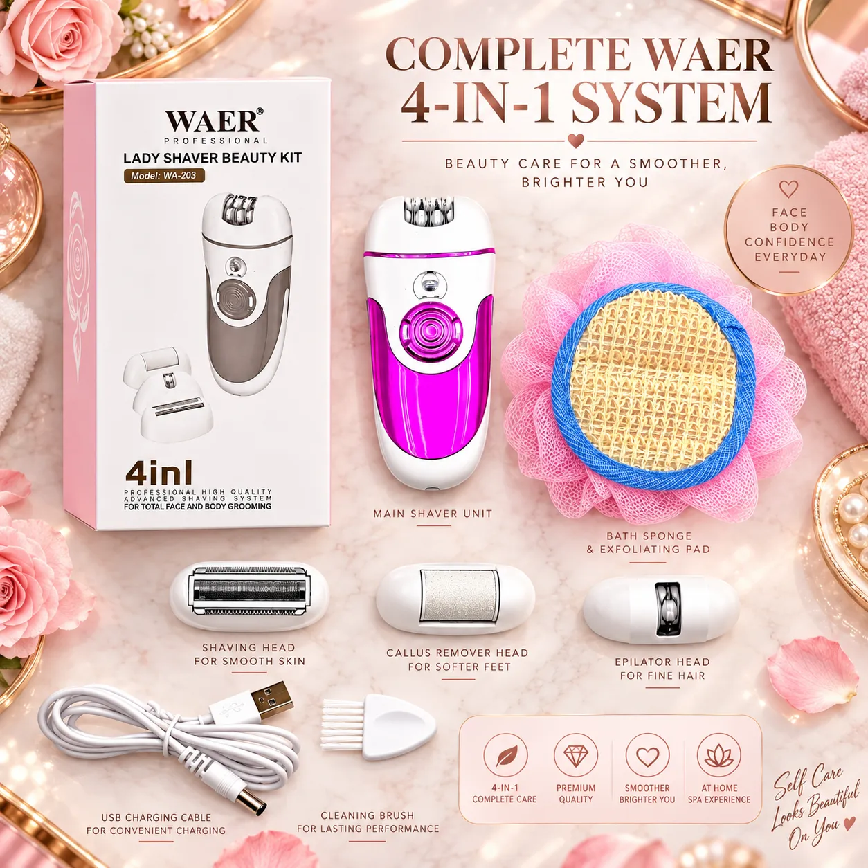 4-in-1 Hair Removal Set for Women — The complete 4-in-1 system.