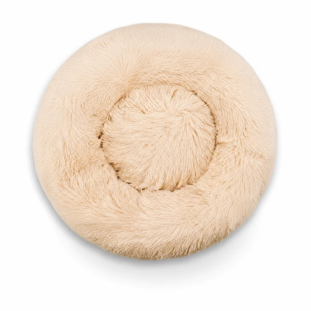 Round Plush Calming Pet Bed — Cream