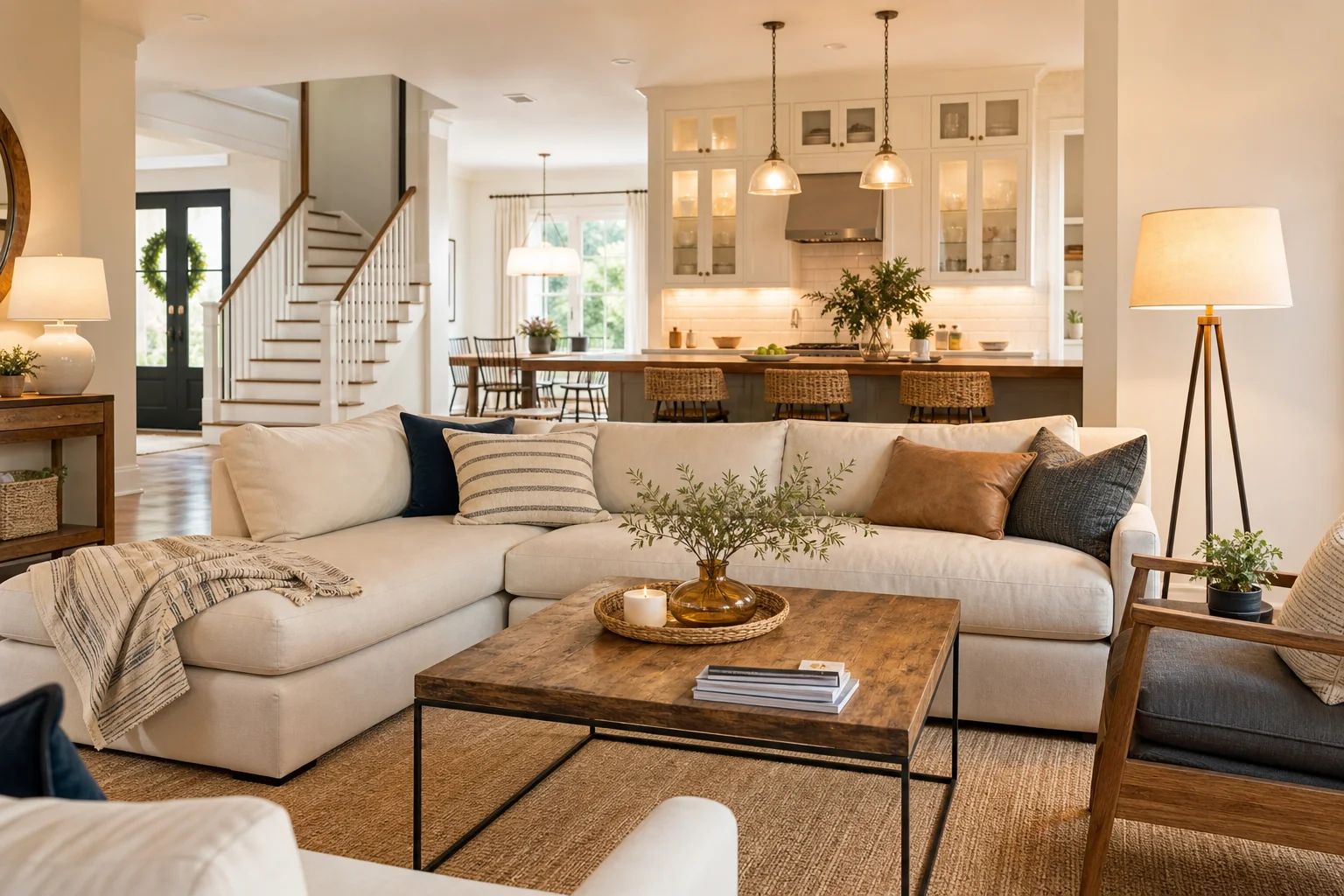 Warm layered lighting showing comfortable brightness in a living space