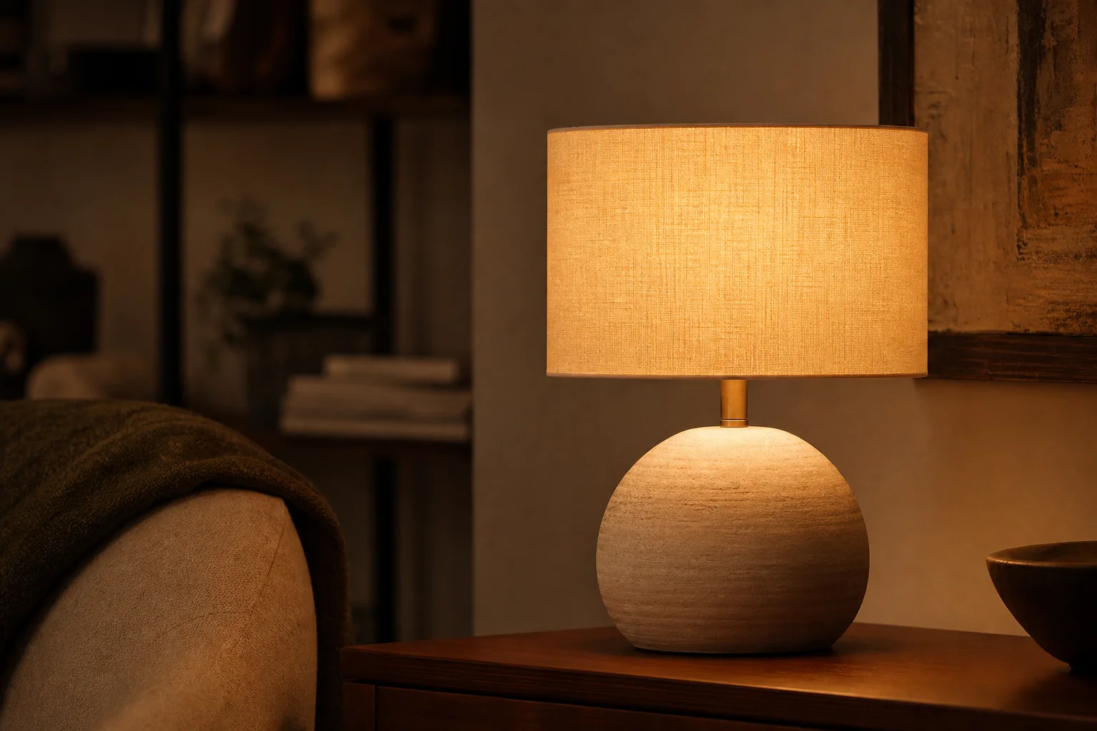 Warm dimmed lamp glowing smoothly at a low evening setting