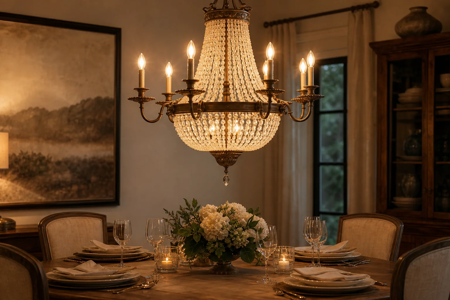 Warm pendant-style light illustrating dining table lighting height