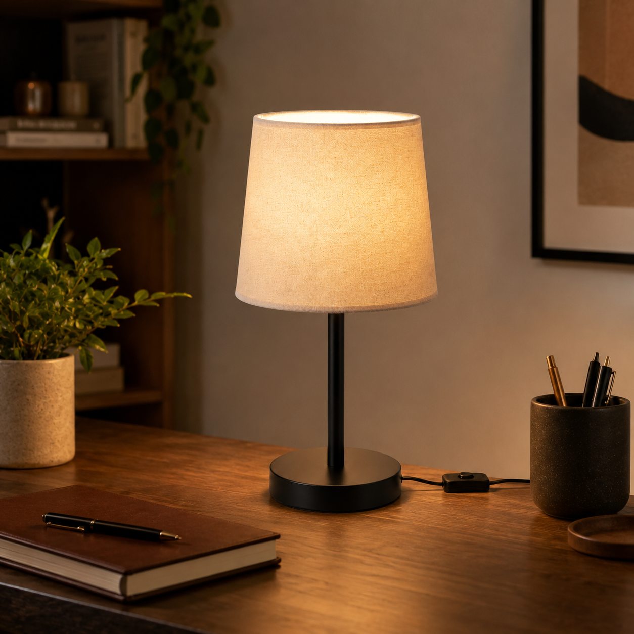 Linen Shade USB Bedside Lamp