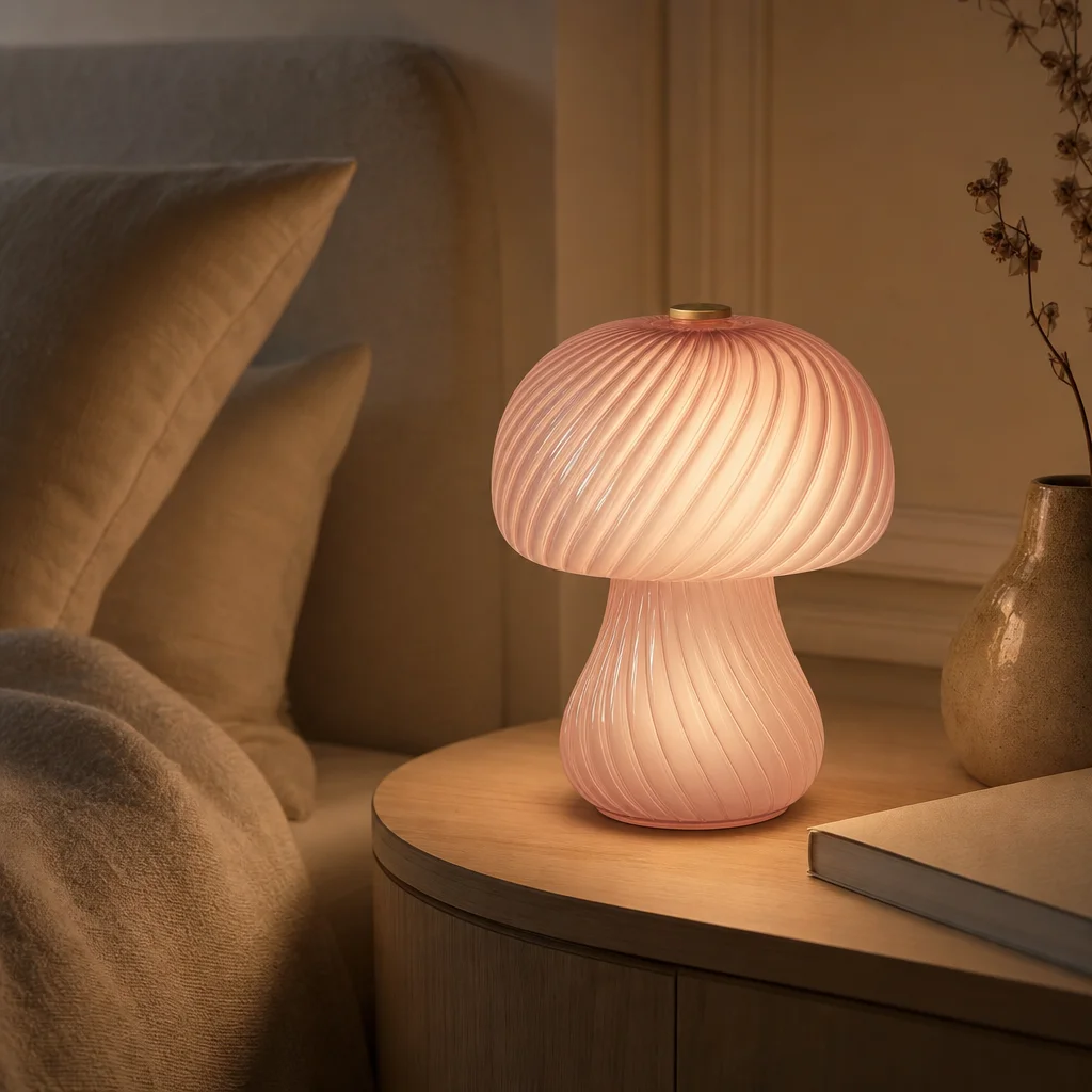 Striped Mushroom Table Lamp in a styled room