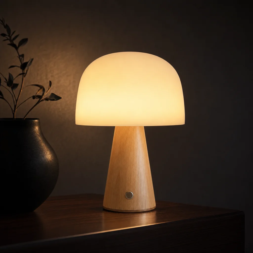 Pleated Shade Cordless Lamp styled beside the sofa