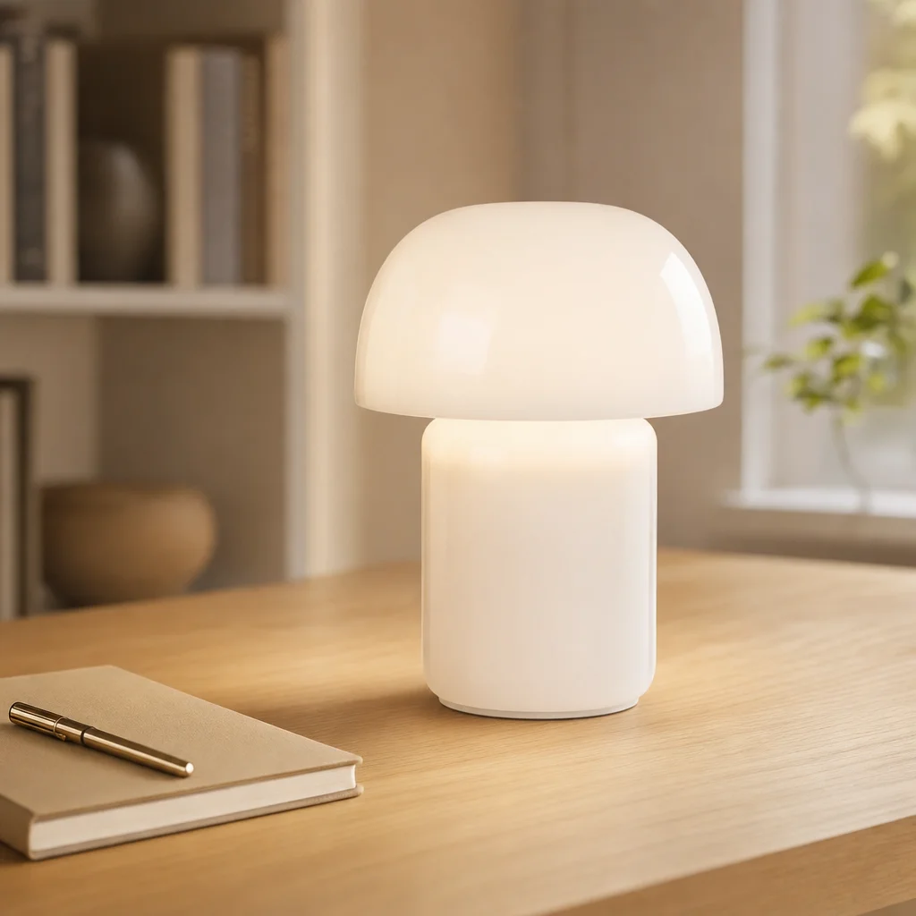 Glass Dome Desk Lamp styled beside the sofa